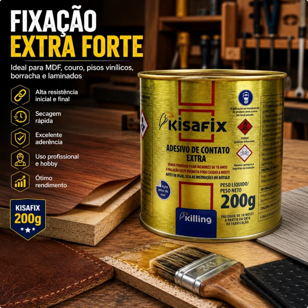 Cola Contato Sapateiro Adesivo Couro Forte Extra Kisafix 200gr