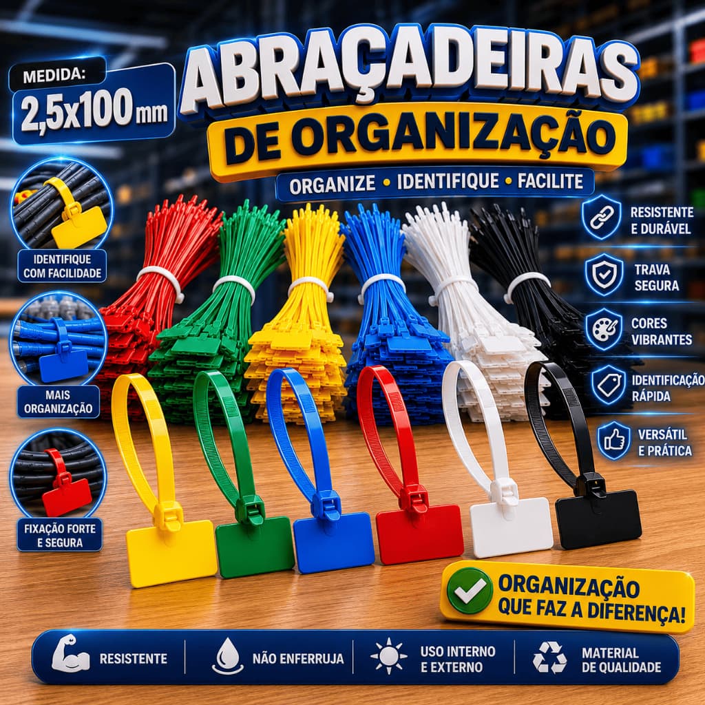 Abraçadeira Nylon Enforca Gato Identificação 2,5x100mm Coloridas 100 Unidades Escolha a Cor