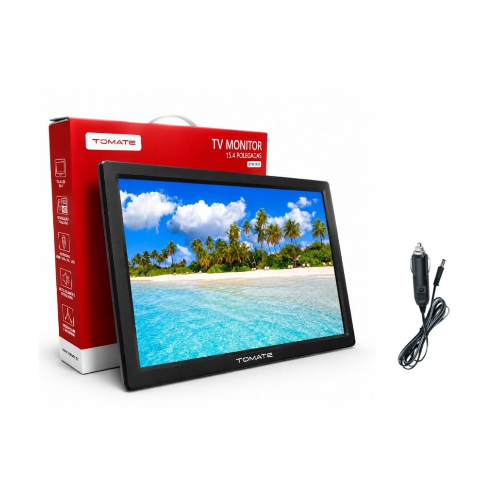 Tv Portátil Digital 15.4 Polegadas Led Hd Usb Hdmi Sd Monitor + Carregador 12V Tomate MTM-1540