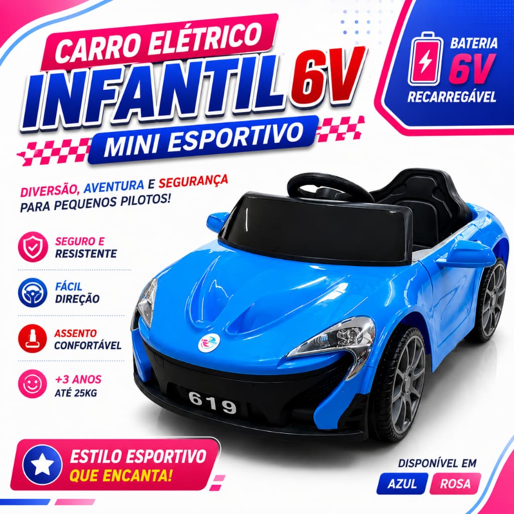 Carro Eletrico Criança 6V Mini McLaren Bateria Recarregável Triciclo Moto Carrinho Presente Infantil