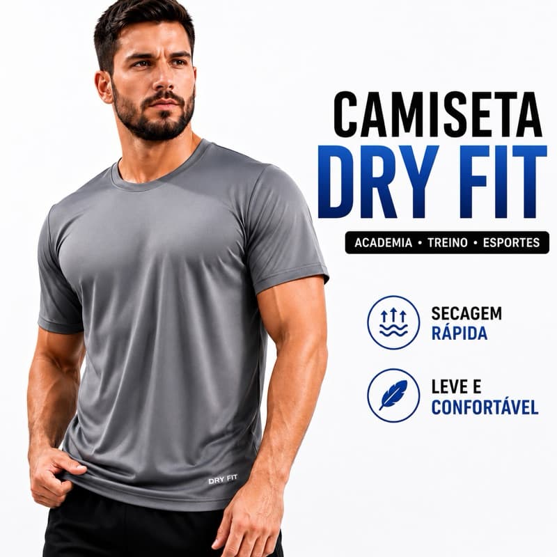 Camiseta Dry Fit Masculina Academia Corrida Treino Respirável Secagem Rápida