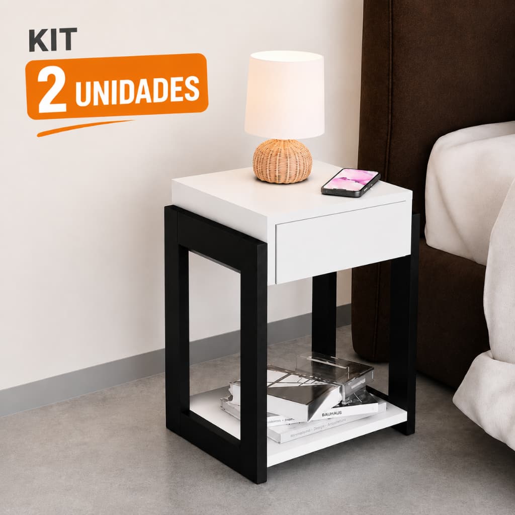 Kit 2 Mesa de Cabeceira Com Gaveta Quarto Decorativo Retro