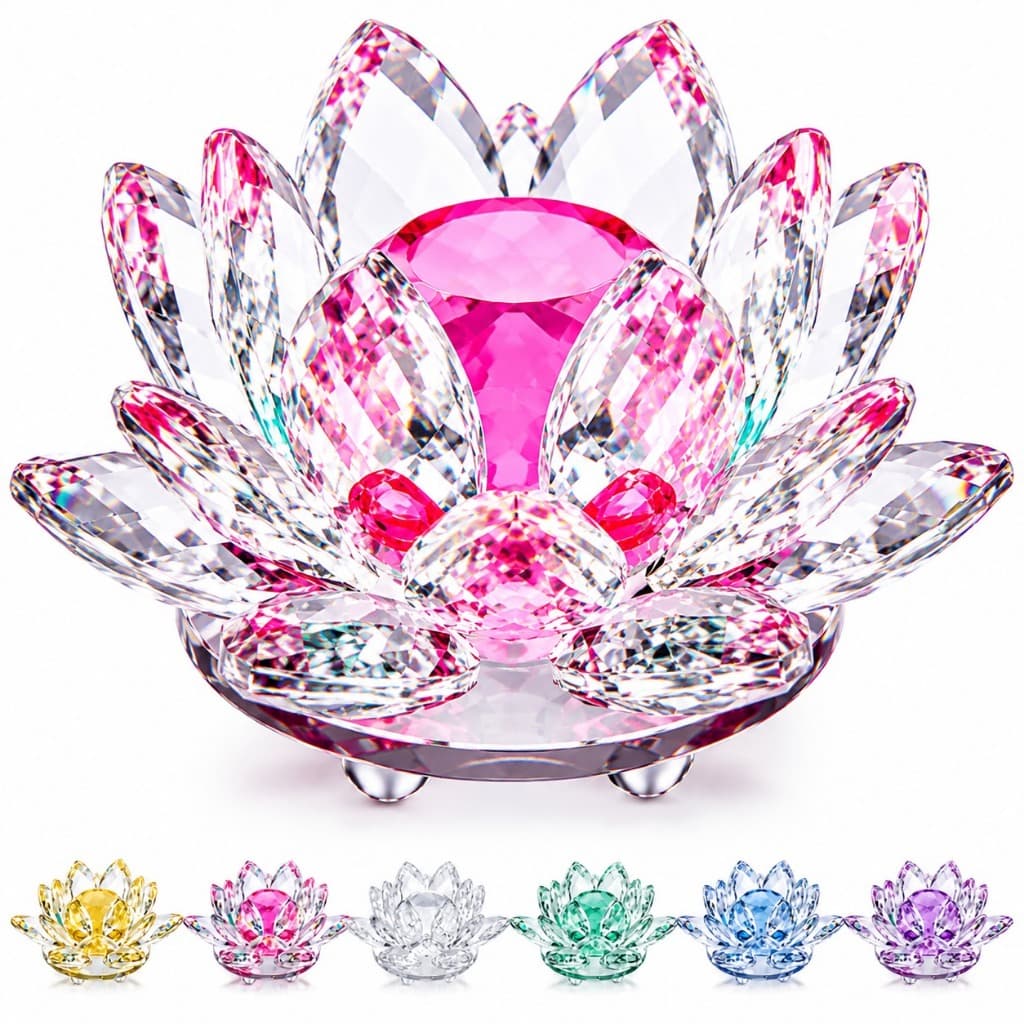 Flor de Lótus Cristal Decorativa Feng Shui Luxo Transparente Enfeite Mesa Sala Escritório