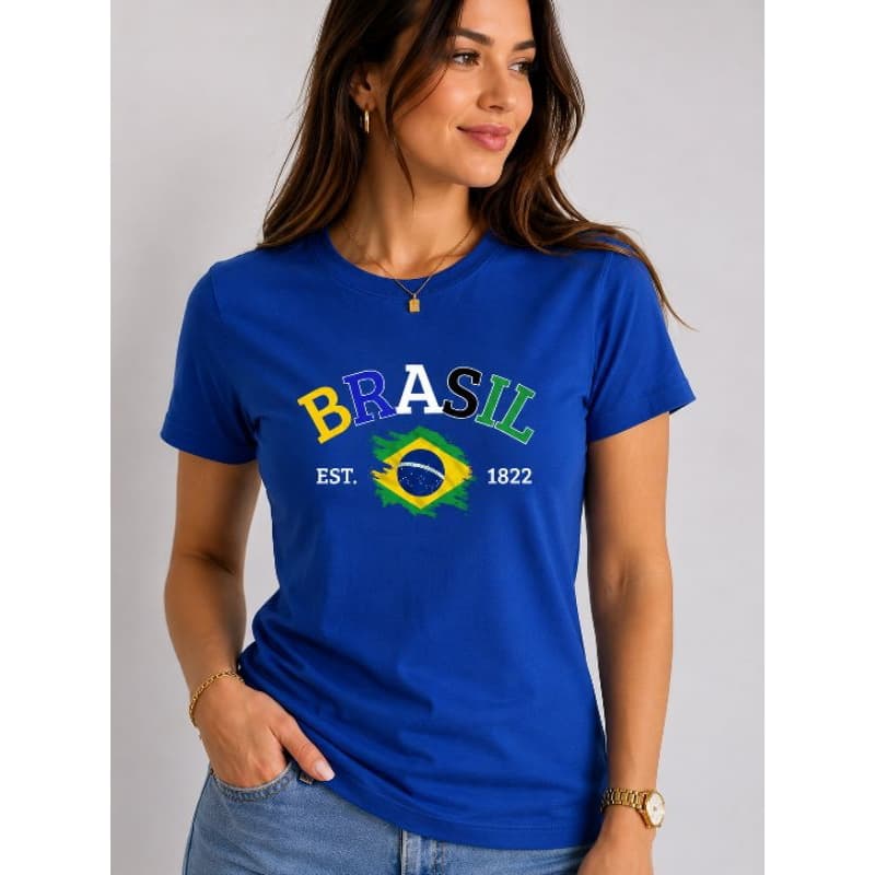 Camiseta Feminina Brasil Estampada Copa Bandeira Brasil Camisa T-Shirt Casual Manga Curta Moda Patriota
