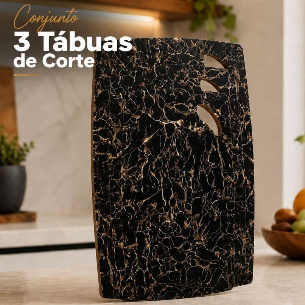 Kit 3 Tábuas de Corte em MDF Marmorizadas Cozinha Sortido