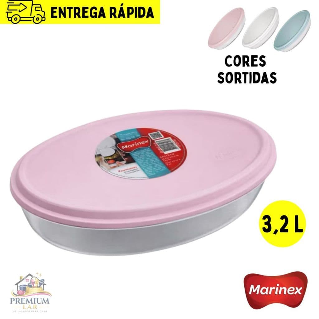 Marinex Assadeira Oval Grande em Vidro com Tampa, 3.2 Litros.