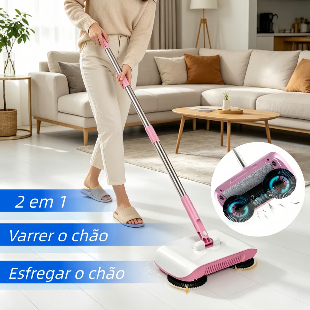 Vassoura Mágica 360° Giratória Recolhe e Armazena Resíduos Varre Coleta Lixo Limpeza Feiticeira Sem Energia