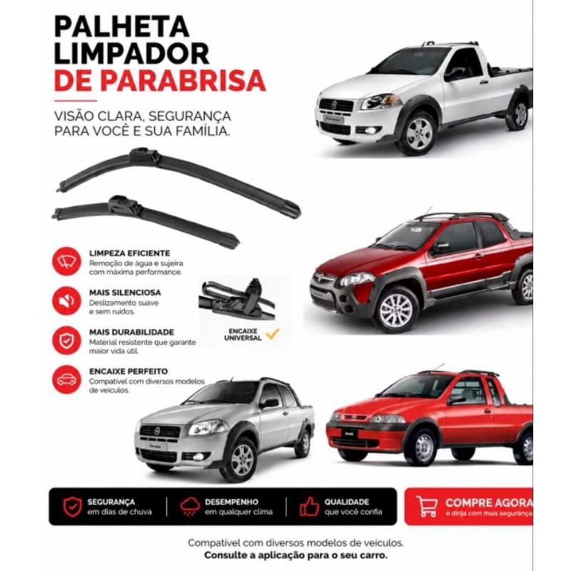 Par de Palheta Limpador de Parabrisa Dianteiro do Fiat Strada 1996 até  2020.