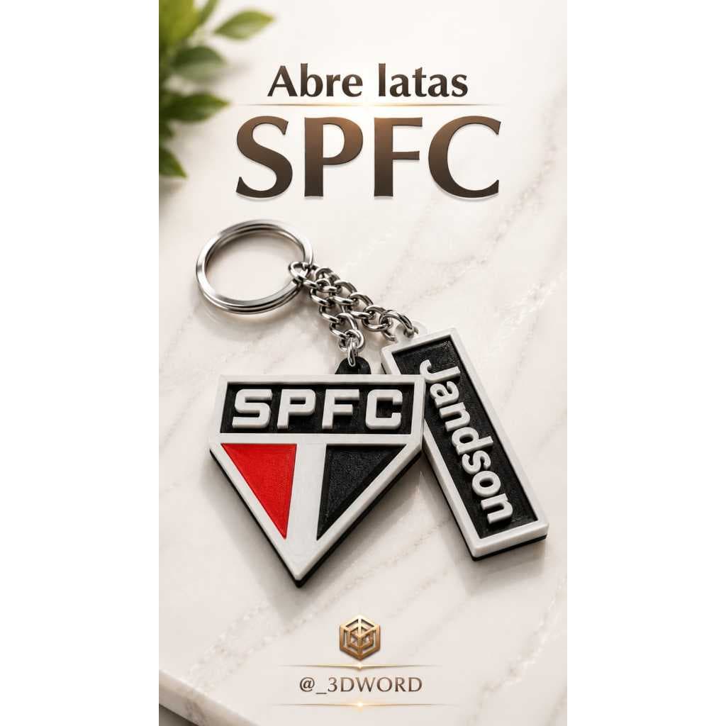 Chaveiro Abridor de latas SPFC Personalizado com Nome em Impressão 3D Premium Resistente e Exclusivo Oficial