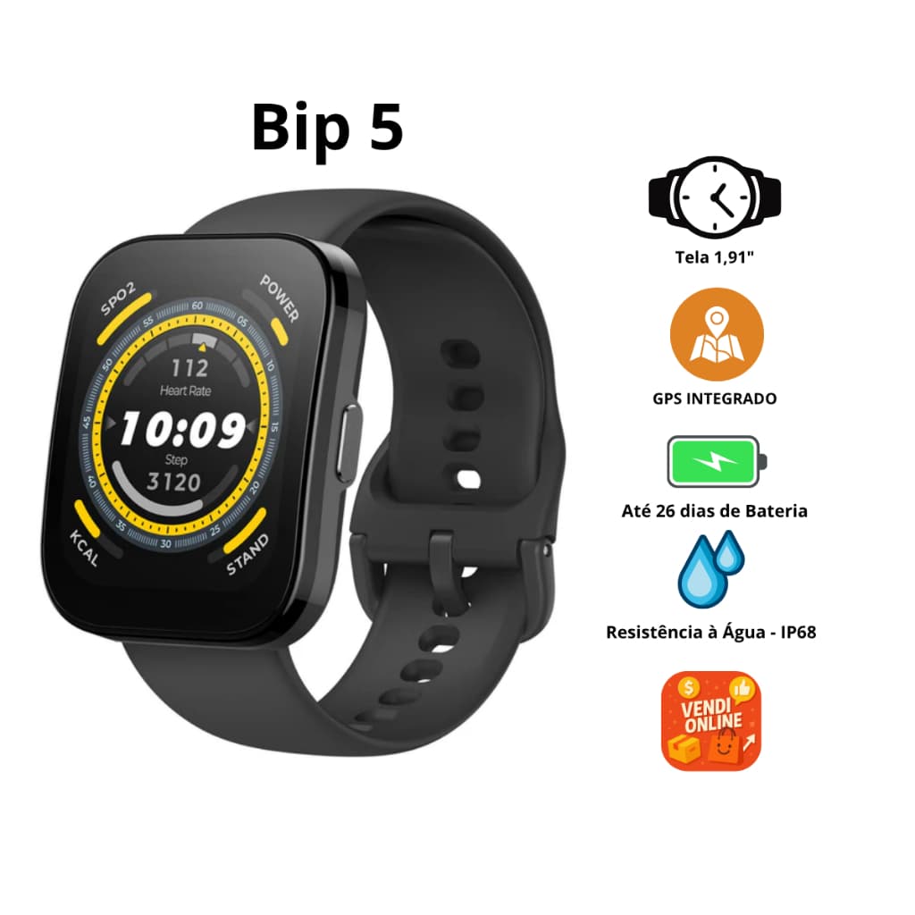 Relógio Smartwatch Amazfit Bip 5 Tela Grande 1,91" GPS Bluetooth