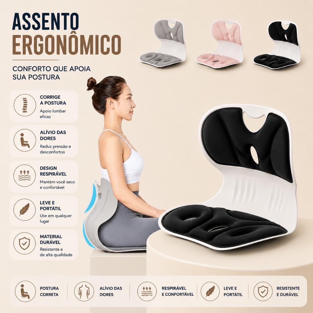 Almofada Ergonomica S Suporte Lombar Corrige Postura Conforto para Longas Horas Sentado