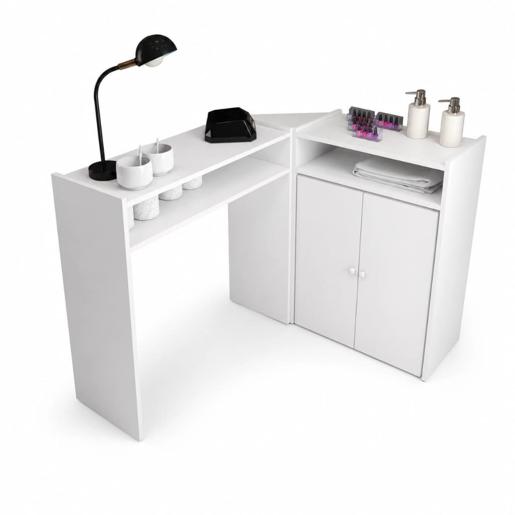 Mesa Manicure Em L Para Salão De Beleza Nichos Spa Prateleira Grande Unhas Designer Moderno Kit