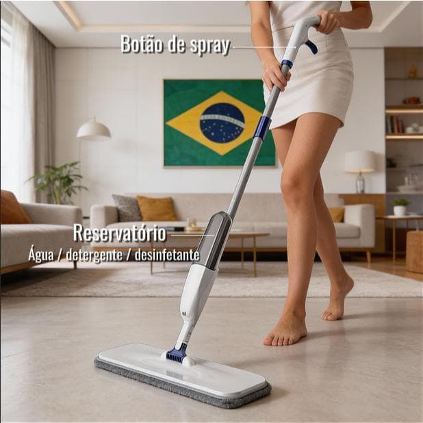 Mop Spray Rodo Inteligente com Reservatório Vassoura com Pano Microfibra Borrifa Limpa e Seca