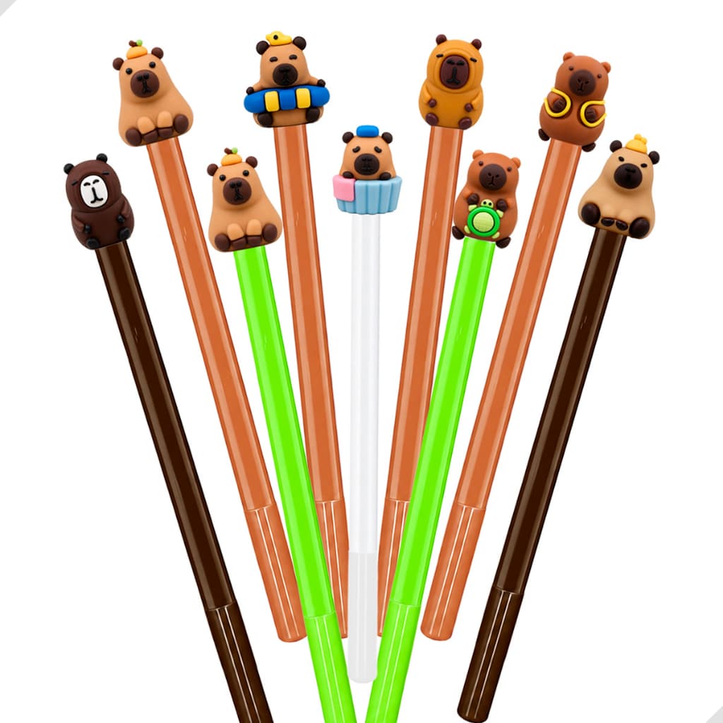 Kit 12 Canetas Gel Capivara Colecionável Ponta fina Infantil Divertido Material Escola Fofa