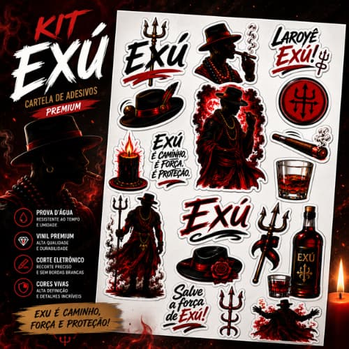 Adesivo Exú Laroyê Stickers Umbanda Condomblé Tranca Ruas Tiriri Marabô Saravá Pomba Gira Carro Moto Osascorte Grau Celu