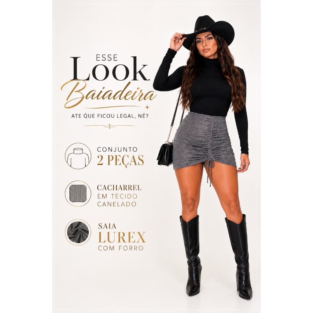 Conjunto Country Saia + Cacharrel: kit 2 peças - Coleção 2026/moda boiadeira/rodeio vaquejada/festa junina são joão