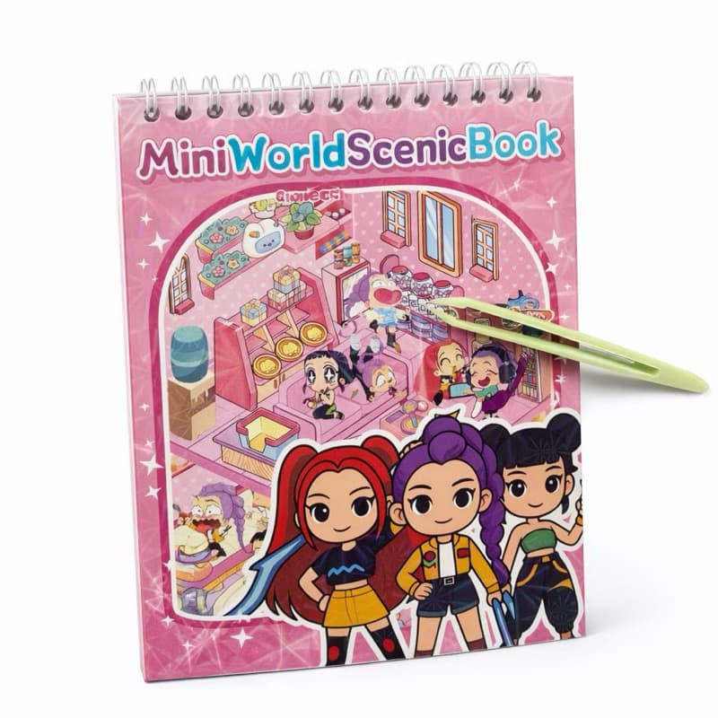 Caderno 3D Guerreiras do K-POP com Adesivos e Cenários Interativos + Pinça Livro Criativo Infantil MiniWorld