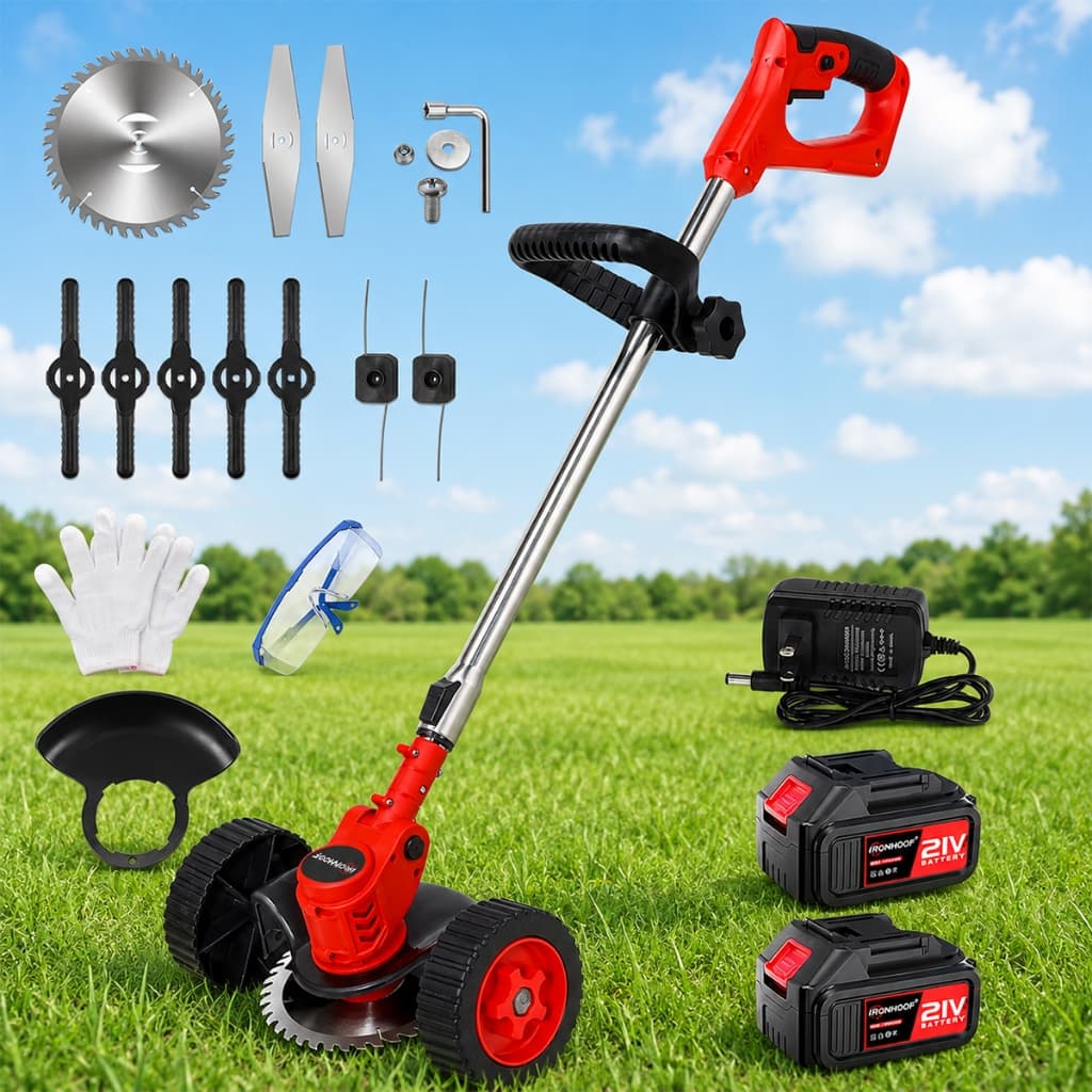 Máquina de Cortar Grama Roçadeira Elétrica Brushless com Roda 2 Bateria