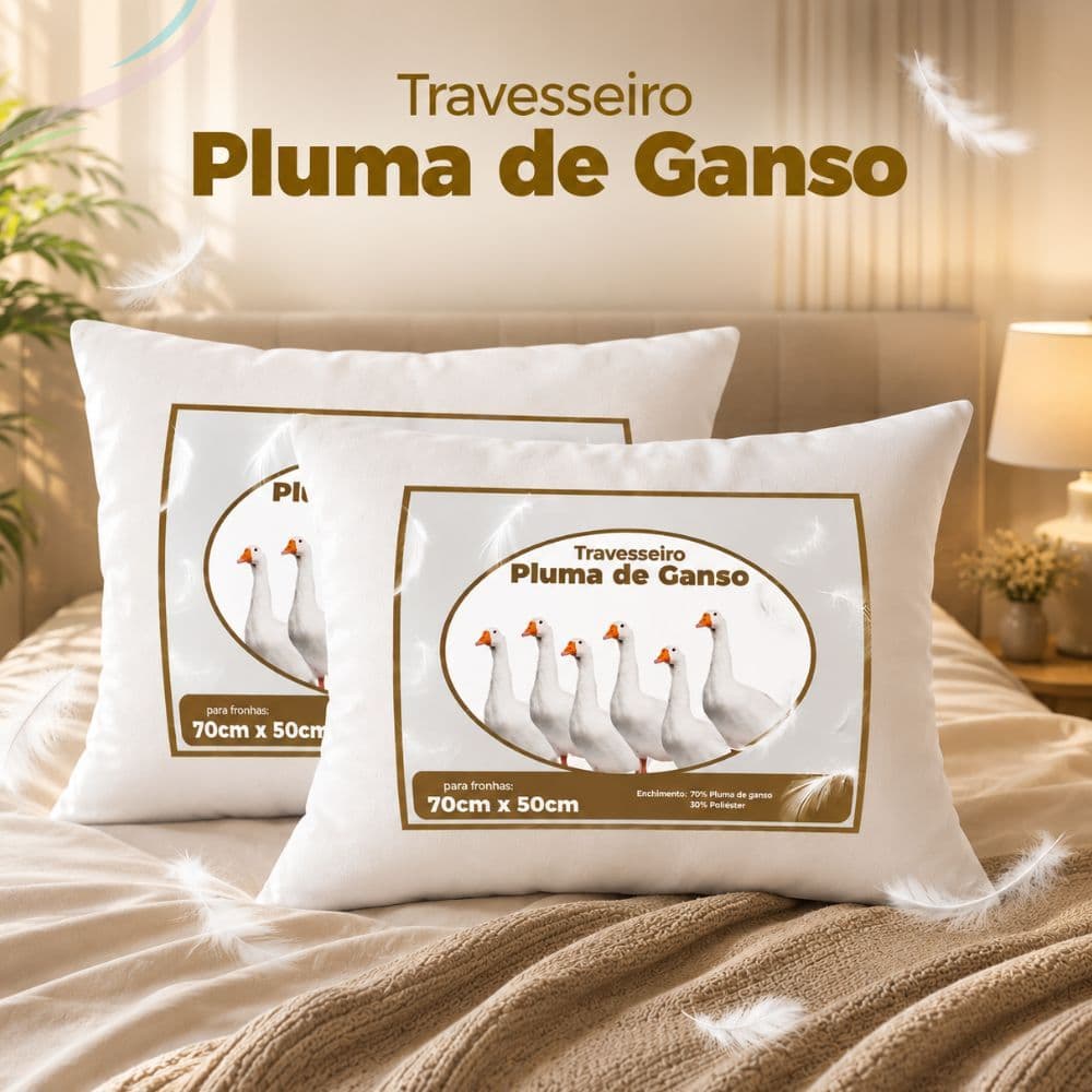 Kit 2 Travesseiro 100% Pluma De Ganso Sintética 50x70 Padrão 200 Fios Macio