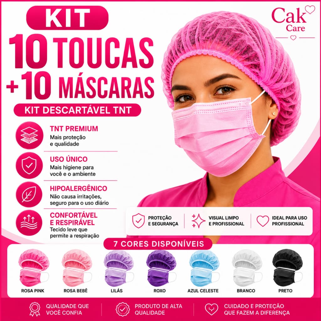 KIT 10 MÁSCARAS + 10 TOUCAS DESCARTÁVEIS / Proteção Facial Salão Clínica & Cozinha