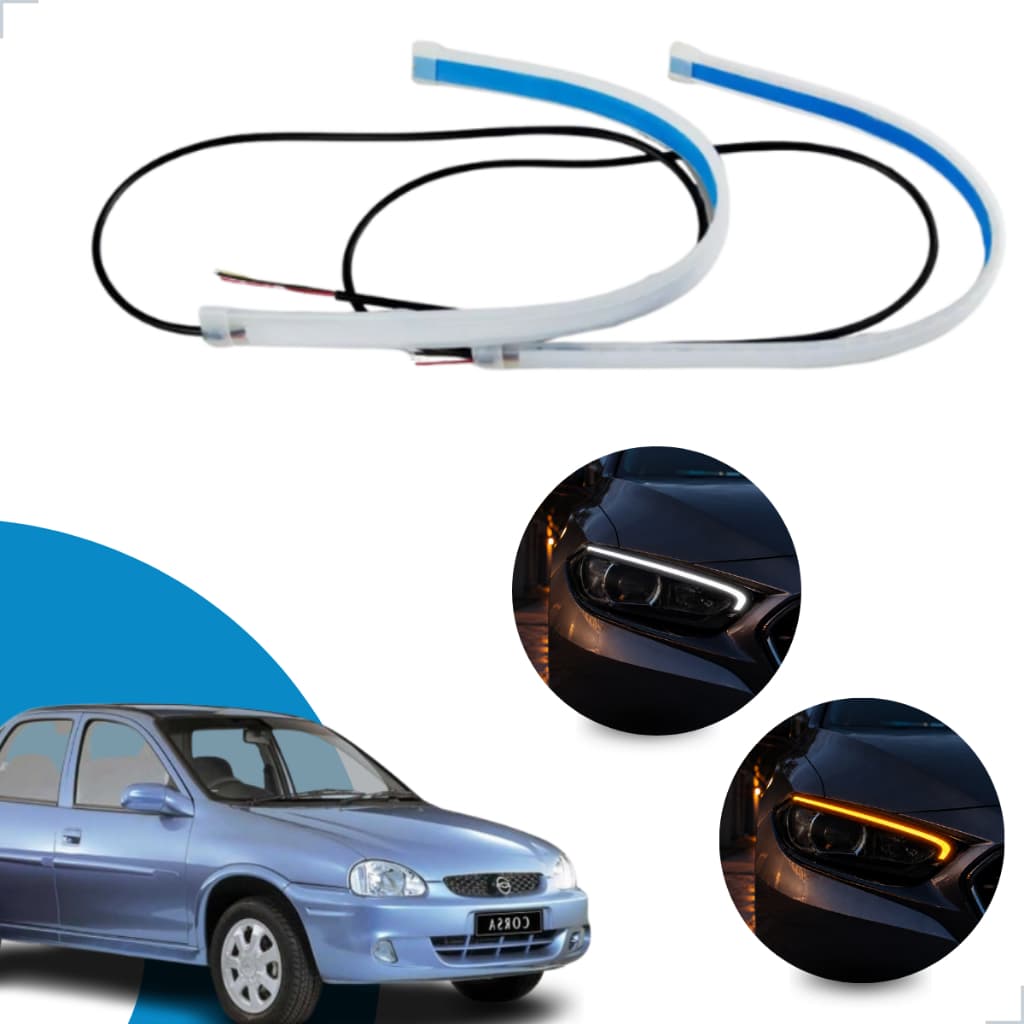Kit Fitas Led DRL Farol + Seta 12v 60cm Corsa Sedan 1996 1997 1998 1999 2000 2001 2002
