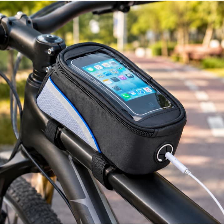 Bolsa Porta Celular Bike Quadro Zíper Poliéster Ajuste Universal 18x10,5x10 cm