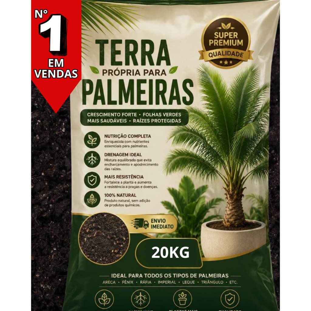 Terra Vegetal Orgânica para Todos os Tipos de Palmeiras e Plantas Ornamentais Adubada 20KG, 10KG