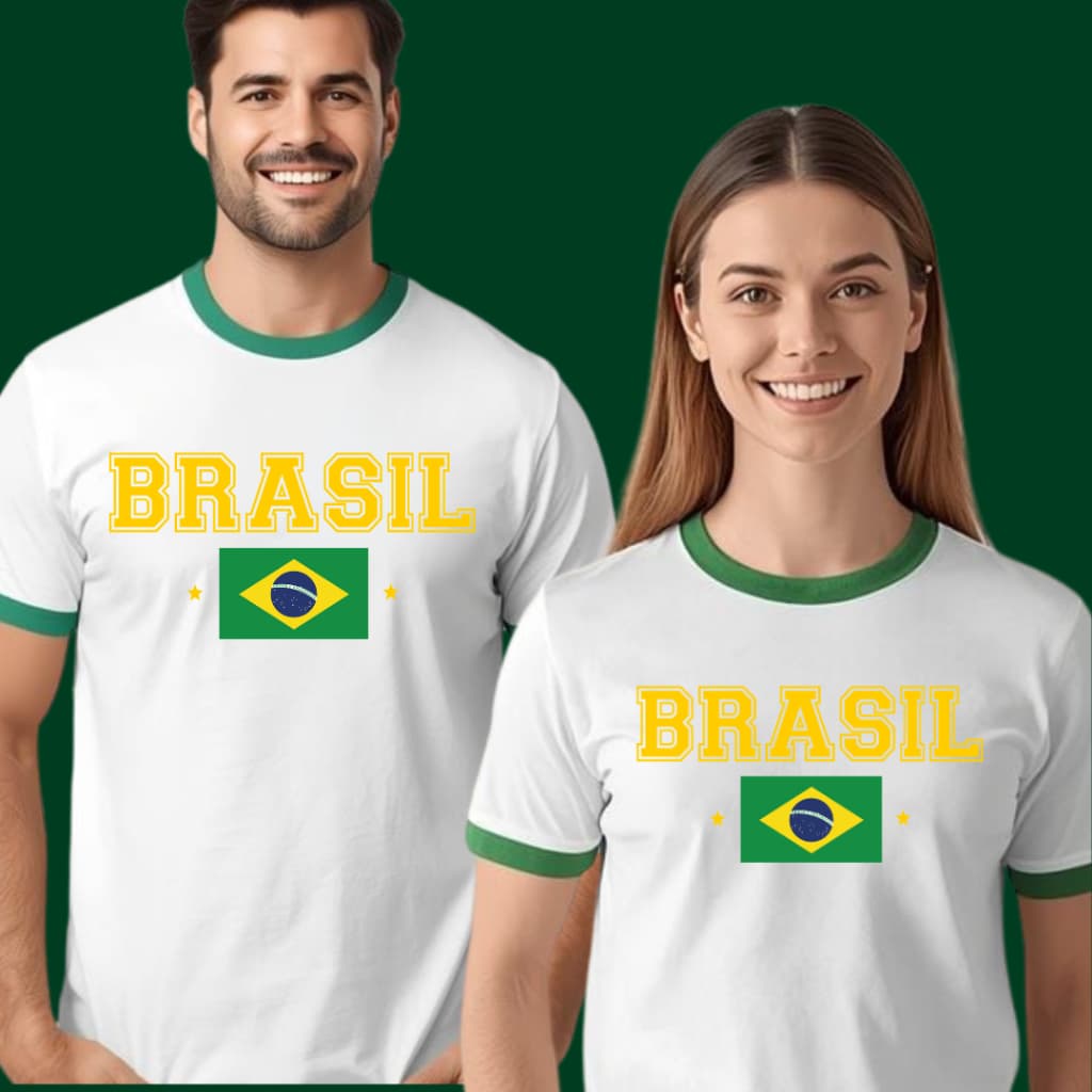 Camiseta Unissex Estampa Brasil E Bandeira Copa Brasil Estilo Leve e Confortável