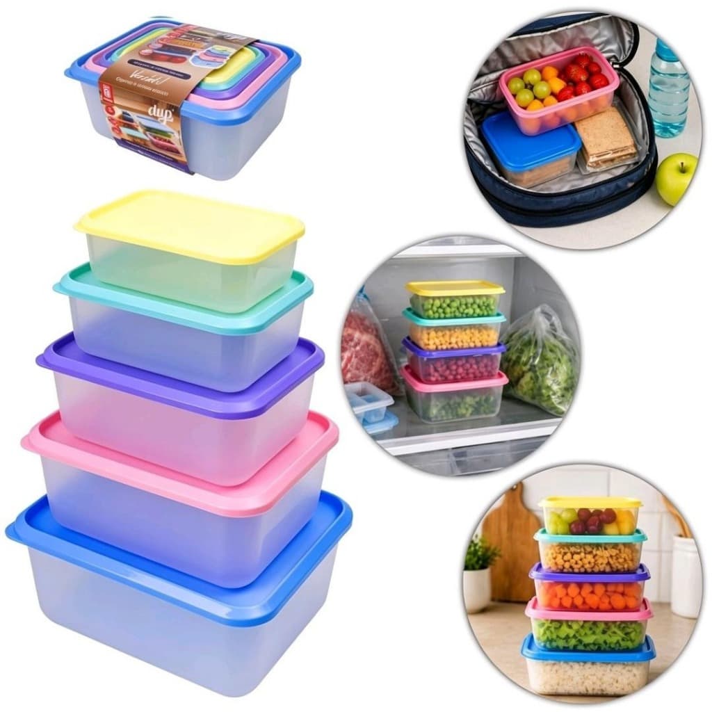 Kit 5 Potes Herméticos Transparente Cristal DUP Mônaco Plástico Marmita Organizador