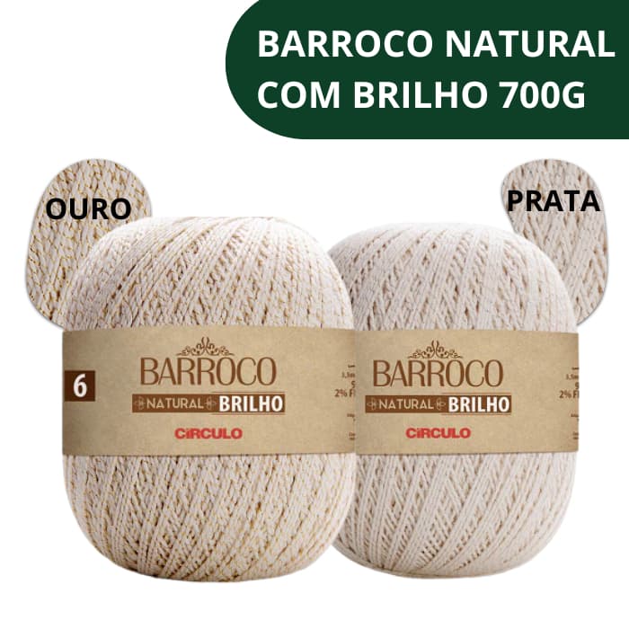 Barbante Barroco Natural cru 700g Brilho (nº6) - Círculo