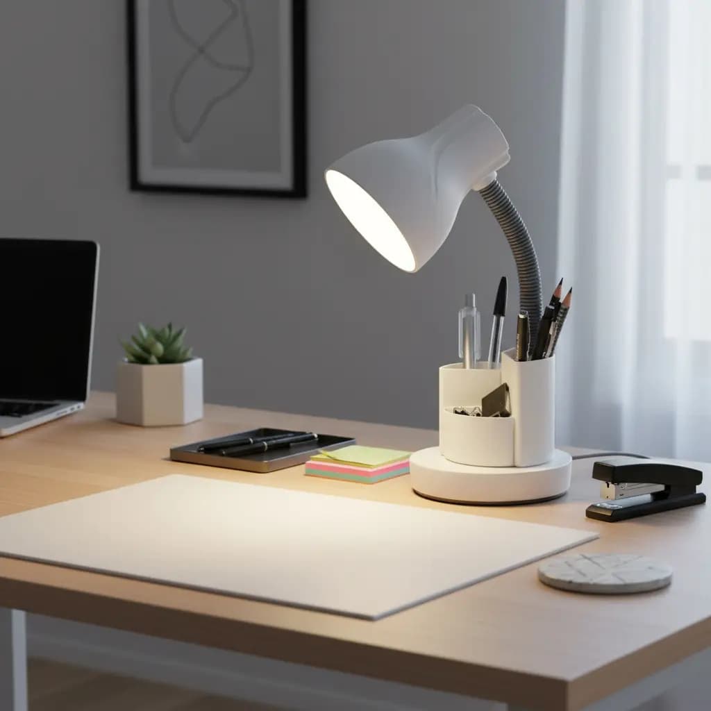 Luminária de Mesa Estudo Escritório Home Office Articulável Porta Lápis Caneta Bivolt E27