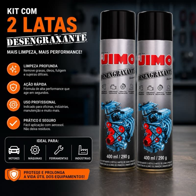 2 Latas 400ml Jimo Desengraxante Spray Multiuso Limpa Graxa Óleo