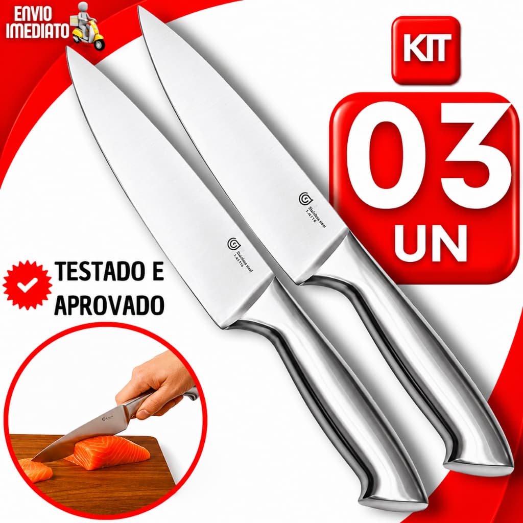 FACAS DE COZINHA PROFISSIONAIS 6” AÇO INOX PEIXEIRA ULTRA RESISTENTE