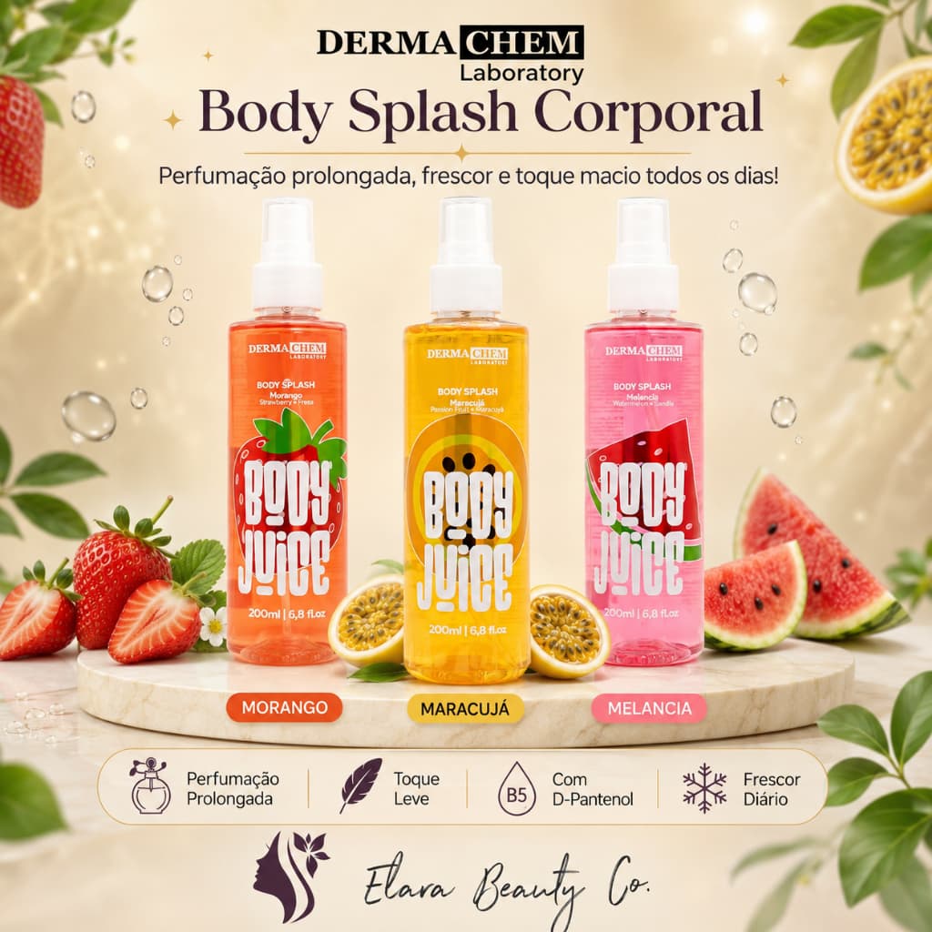 Body Splash Body Juice Dermachem 200ml Morango Melancia Maracujá Perfumado