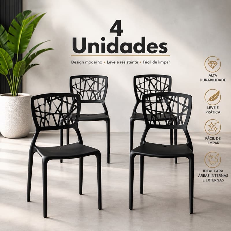 Kit 4 Cadeiras Trama Sala de Jantar Cozinha Mesa Luxo Plástica TOY 25949