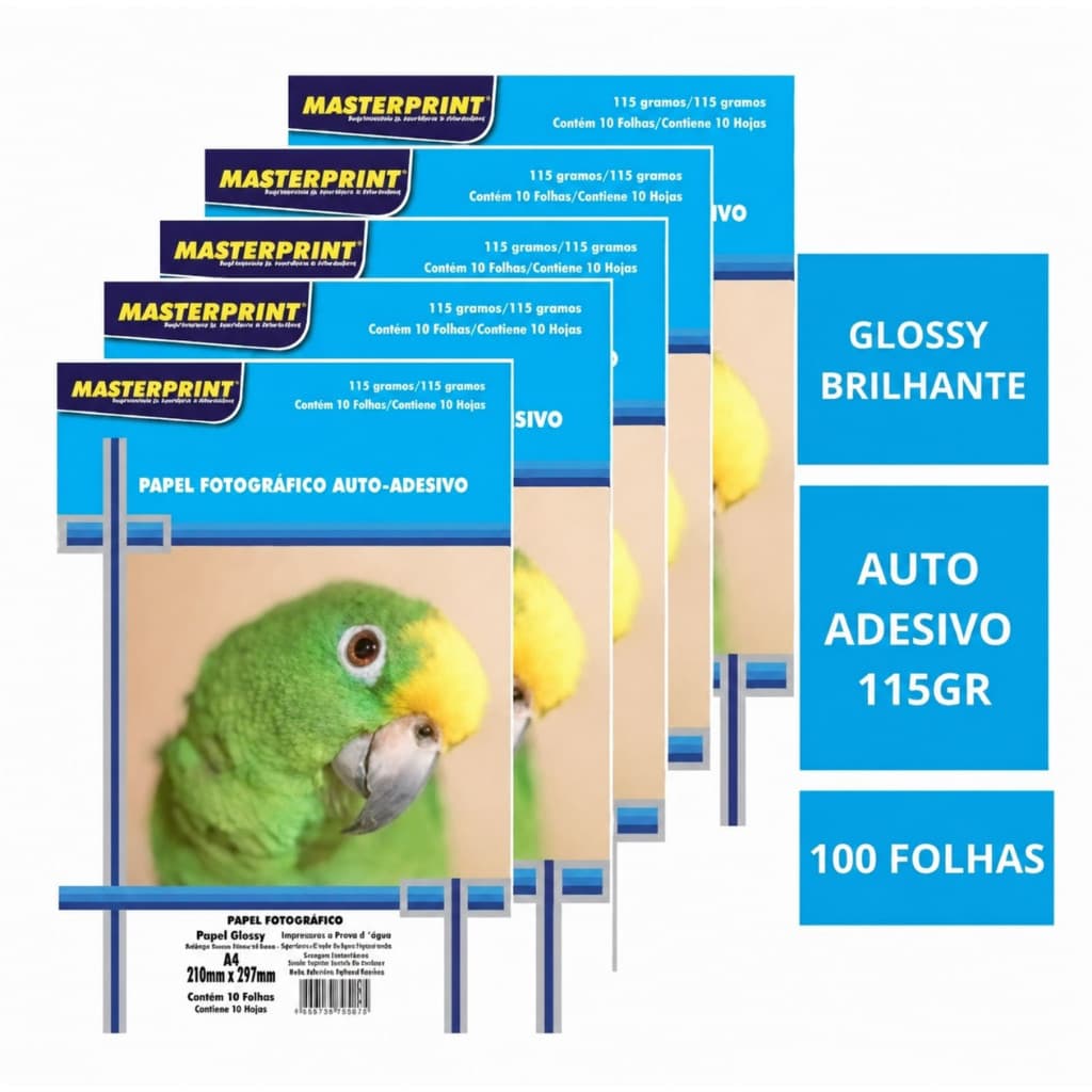 Papel Fotográfico Adesivo A4 Glossy 115g 100 Folhas Masterprint Cor Branco PROMOÇÃO!!!!!!!!!!!!!