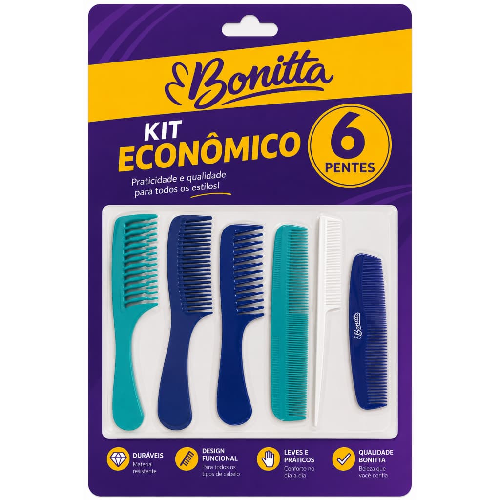 Kit Econômico Bonitta Com 6 Pentes Diversos Profissional Cabelos