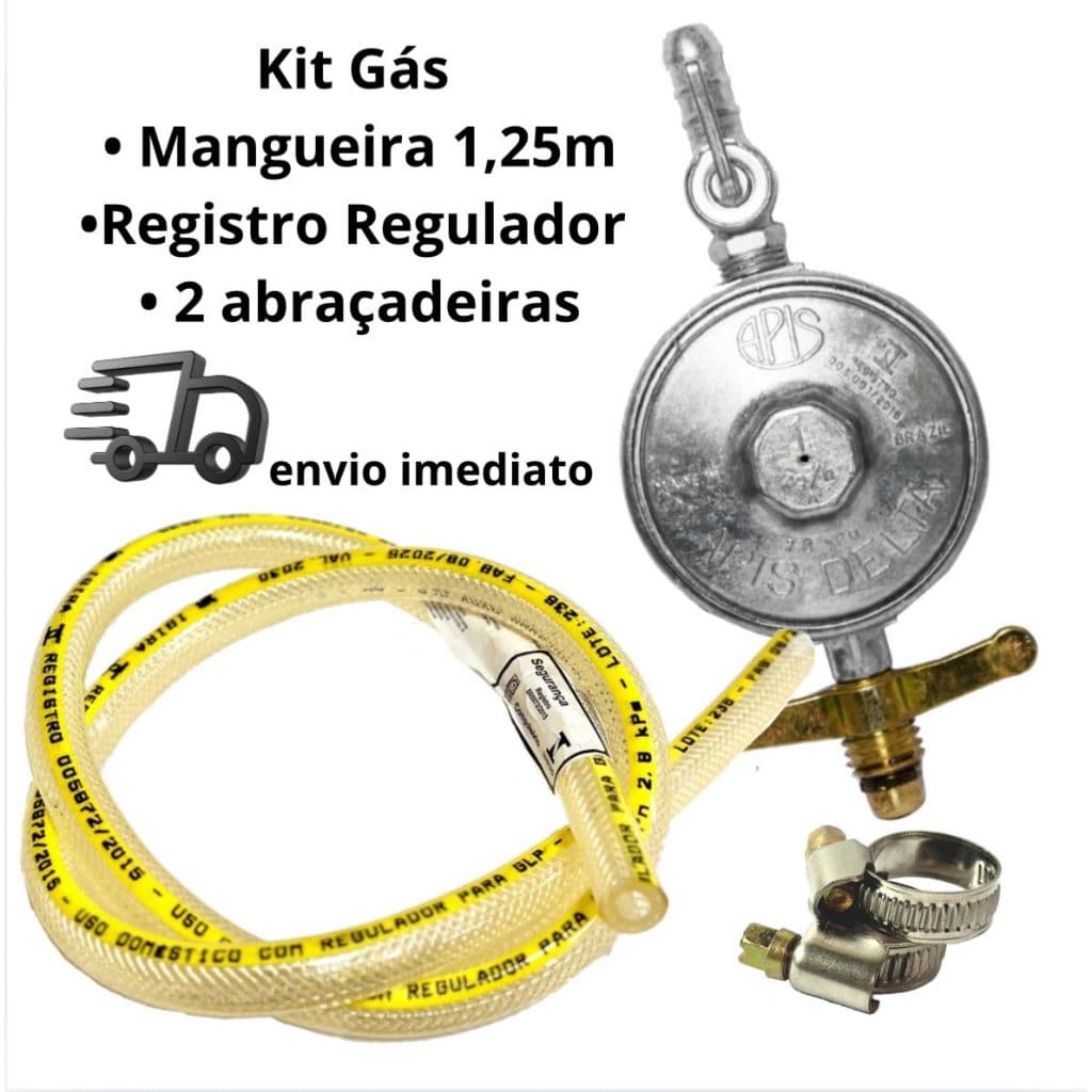 Kit Botijão Gás Completo Botijão 13kg Mangueira 1,25m Registro Regulador Abraçadeiras Inmetro