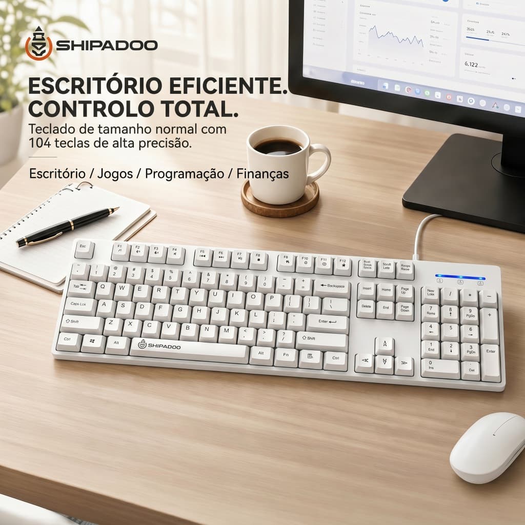 Teclado Ergonômico Profissional Com Fio e Multimídia, Perfeito para Escritório, Home Office e Uso Diário