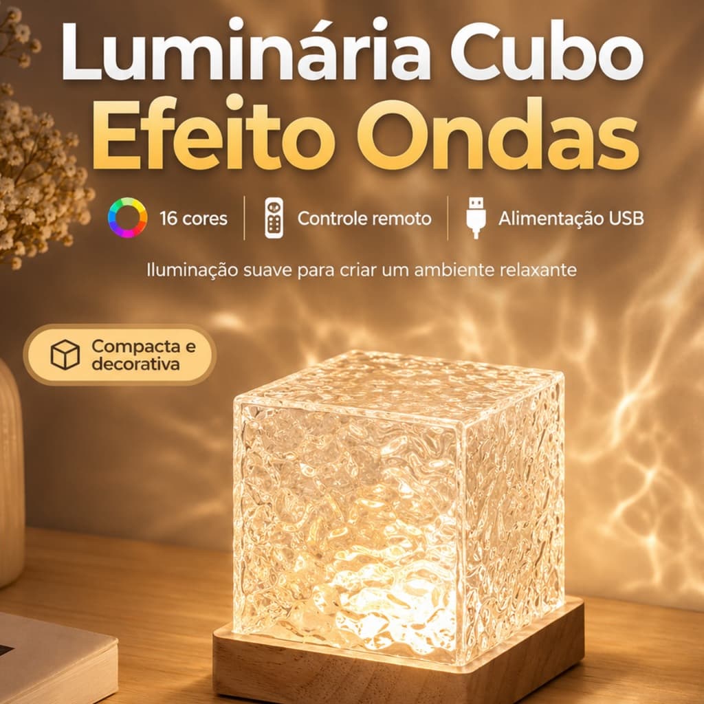 Luz Noturna Projetor de Ondas de Água Cristal Acrílico Dinâmico Touch para Quarto e Decoração