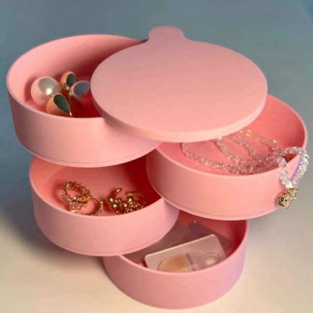 Porta Joias 3D - Organizador Giratório 4 Andares com Tampa – Compacto e Elegante