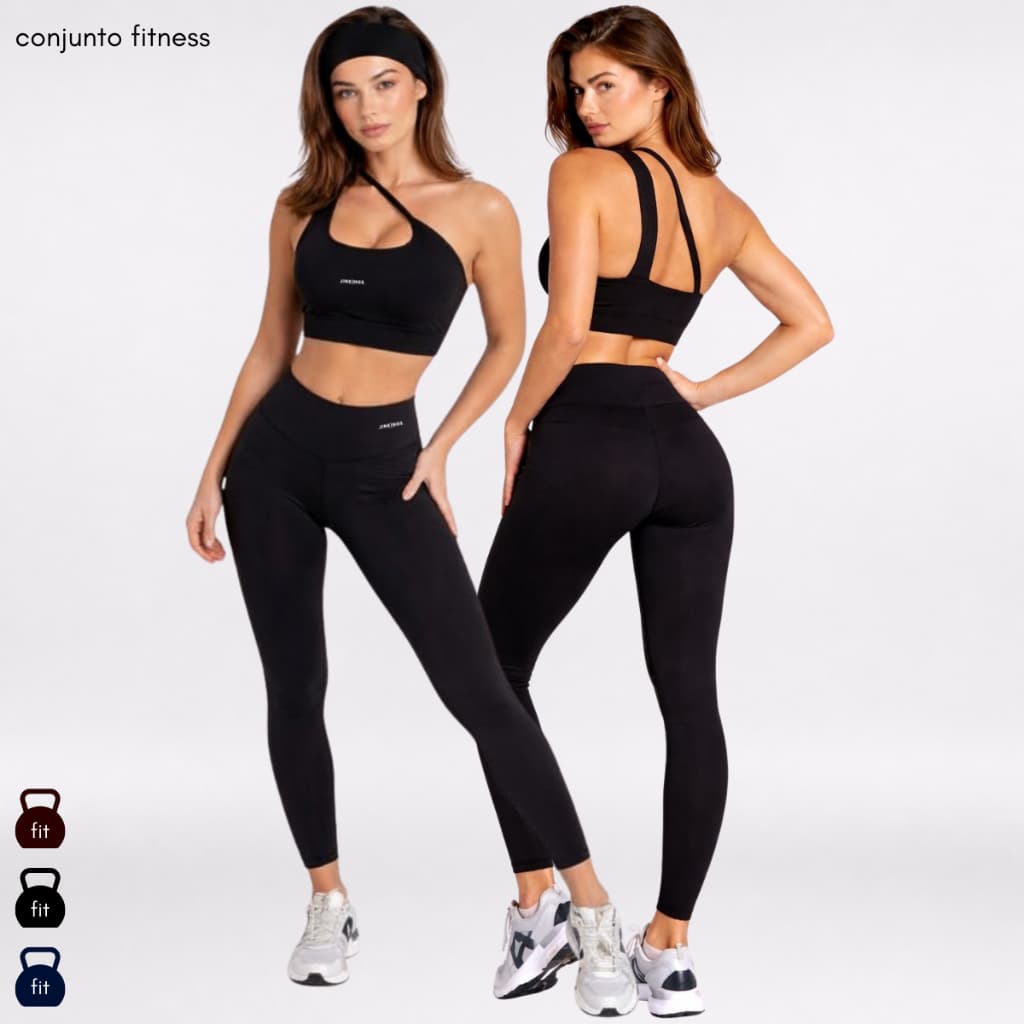 Conjunto Vitória Com Faixa Top Assimétrico e Legg Feminina, Conjunto Esportivo, Academia Sem bojo, Foro Duplo