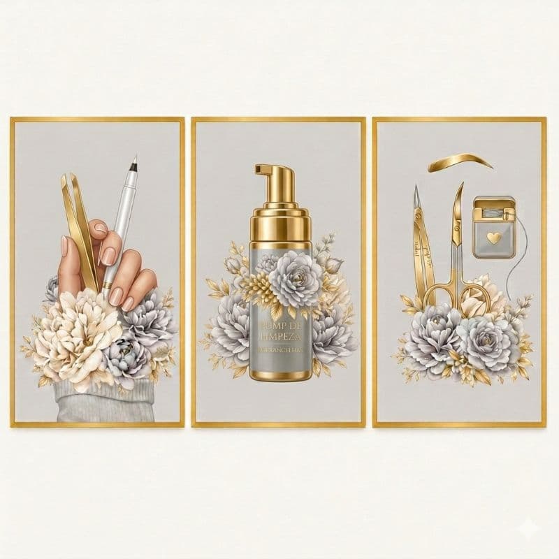 Kit Quadros Decorativos Design De Sobrancelhas Estúdio de Beleza Salão MDF Sem Moldura