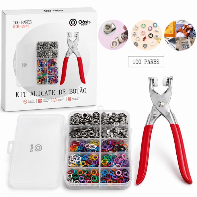 Kit Alicate de Botão de Pressão com 100 Pares – Fácil de Usar e Resistente