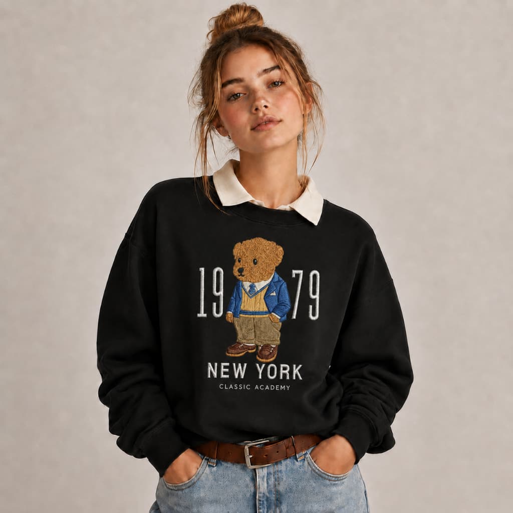 Moletom Feminino Urso Fofo 1979 Blusa de Frio Estiloso Quentinho Flanelado