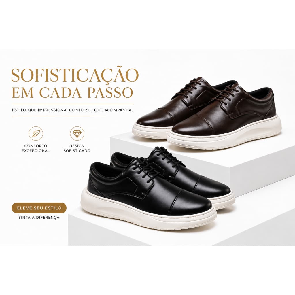 Sapato Casual Masculino Social  Confortável Solado Branco Elegante Leve Macio Moderno Premium