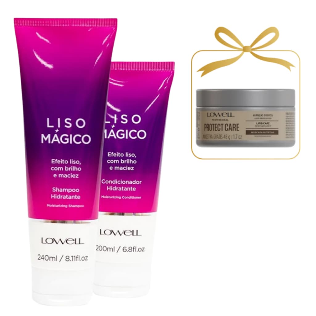 Kit Lowell Liso Mágico Shampoo 240ml e Condicionador 200ml +BRINDE Máscara Protect Care 48g