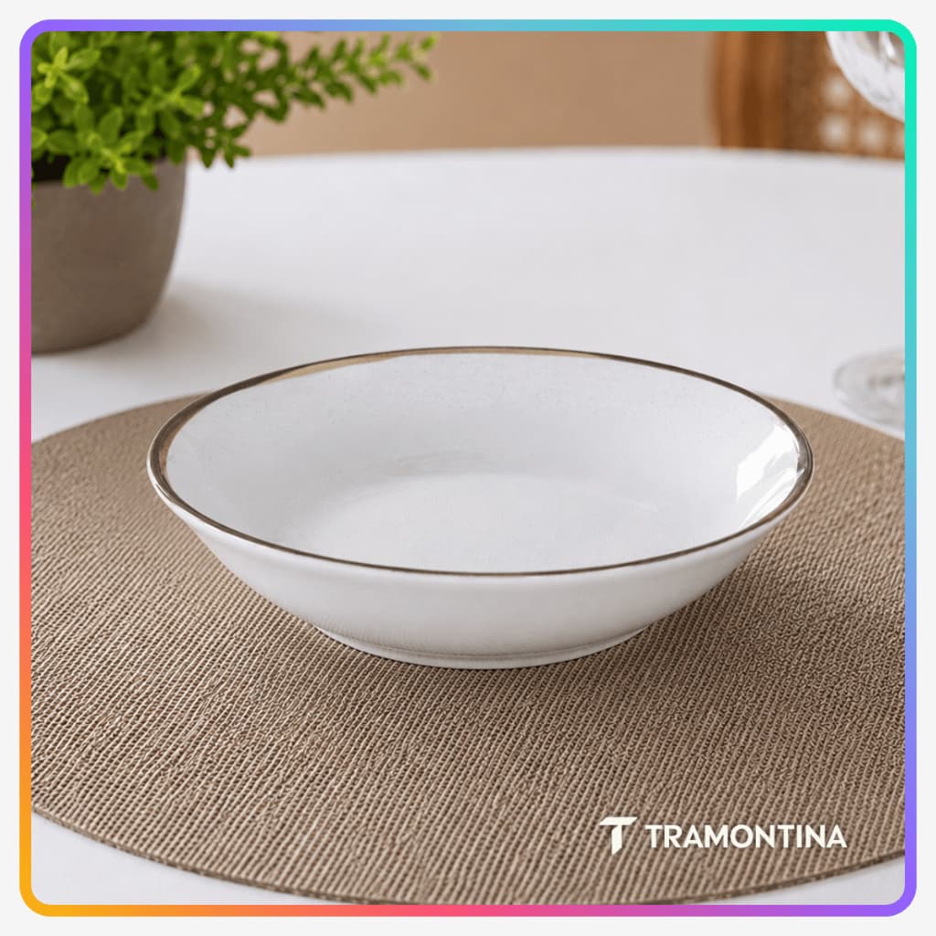 Bowl Tigela Cumbuca Tramontina Canyon 18cm 665ml Porcelana Decorada Sopa Salada Açaí Mesa Posta