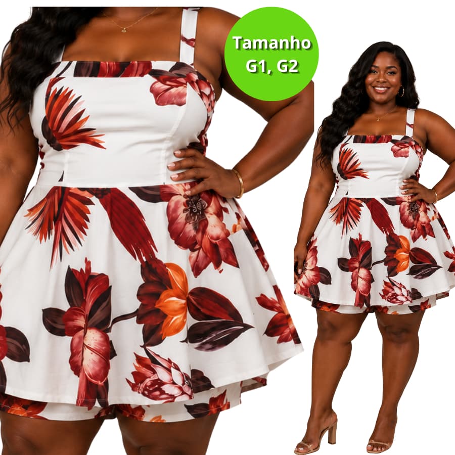 Macaquinho Curto Plus Size G1 G2 Com Elastex e Caimento Soltinho Moda Feminina Verão  Primavera
