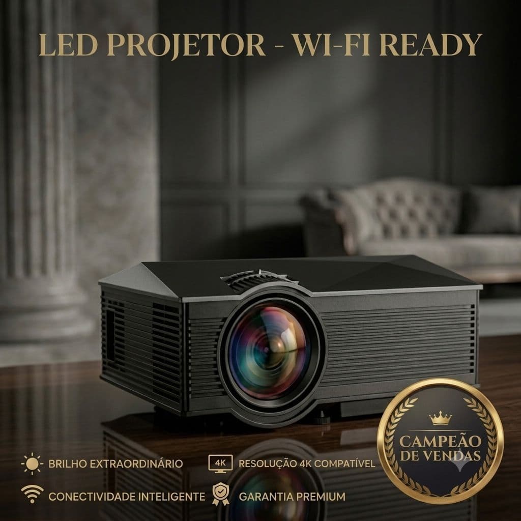 Mini Projetor LED Wi-Fi Ready UCC68 HDMI USB VGA Tela Até 120” Portátil Home Cinema 1080P Suportado 80 ANSI Lumens